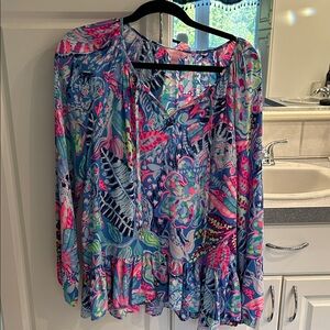 Lilly Pulitzer Blue and Pink Patterned Blouse